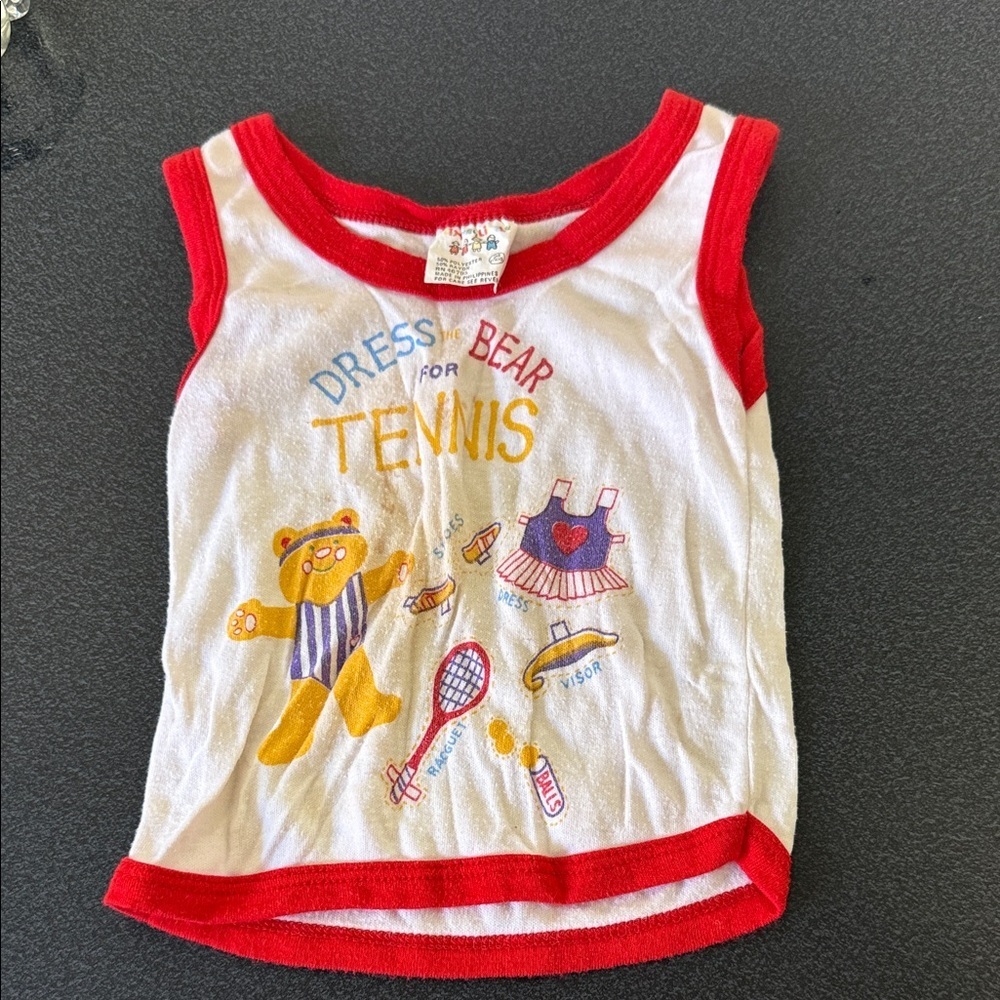 Kids White & Red Tennis Bear Tank Top 90’s